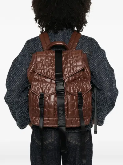 Ganni Quilted-design Backpack In Brown