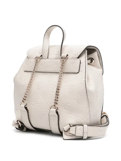 Guess Usa Embossed Drawstring Backpack In White