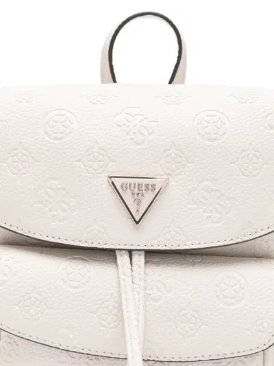 Guess Usa Embossed Drawstring Backpack In White