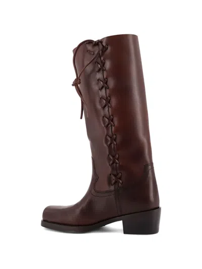 Paris Texas Roxanne Leather Knee High Block Heel Boots In Brown