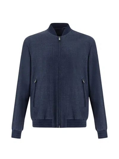 Paul & Shark Wool-silk-linen-blend Bomber Jacket In Blue