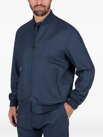 Paul & Shark Wool-silk-linen-blend Bomber Jacket In Blue