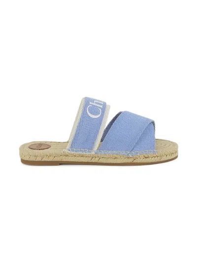 Chloé Kids Logo Espadrille Sandals In Blue