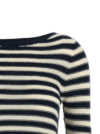 Twinset Striped Flared-sleeve Knitted Sweater In Black