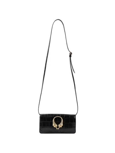 Roberto Cavalli Roar Mini Shoulder Bag Crocodile Gold Strap In Black