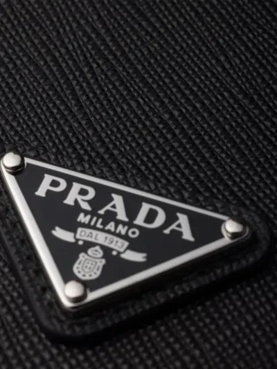 Prada Enamelled Triangle Leather Phone Case Iphone 17 Pro In Black