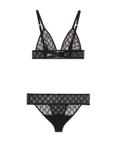 Gucci Gg Embroidered Tulle Lingerie Set In Black | ModeSens