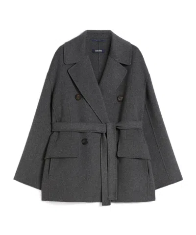 Max Mara Wool Drap Double-breasted Jacket In Gray