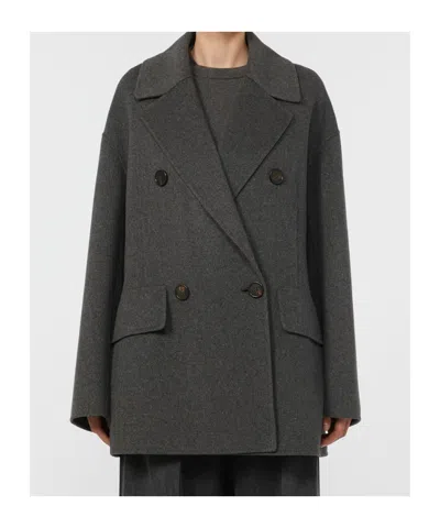 Max Mara Wool Drap Double-breasted Jacket In Gray
