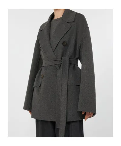 Max Mara Wool Drap Double-breasted Jacket In Gray