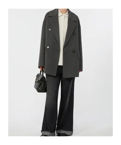 Max Mara Wool Drap Double-breasted Jacket In Gray