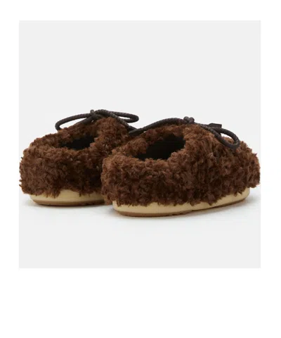 Moon Boot Dark Brown Curly Shearling Mules In Brown