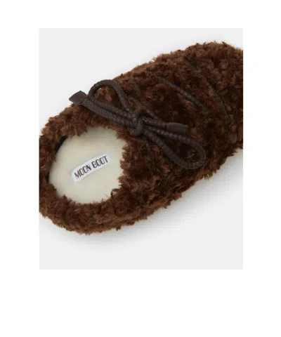 Moon Boot Dark Brown Curly Shearling Mules In Brown