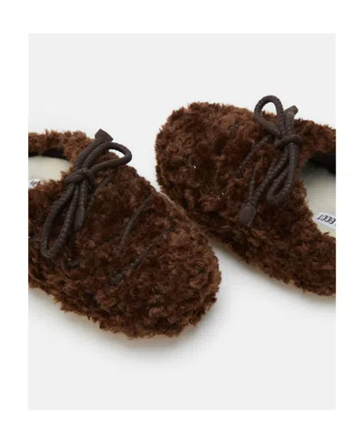 Moon Boot Dark Brown Curly Shearling Mules In Brown