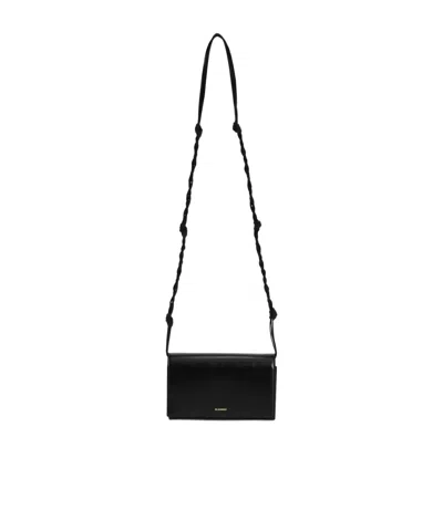 Jil Sander Tangle Wallet With Shoulder Strap In Black