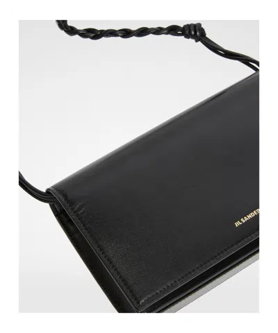 Jil Sander Tangle Wallet With Shoulder Strap In Black