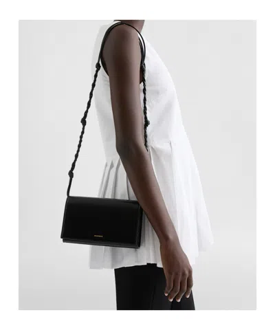 Jil Sander Tangle Wallet With Shoulder Strap In Black
