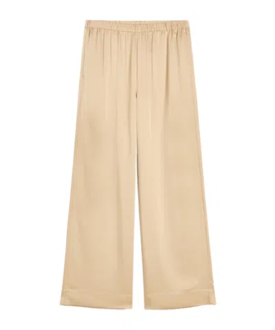 By Malene Birger Cabello Wide Leg Satin Trousers In Neutral