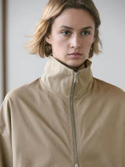 Massimo Dutti Cotton Blend Bomber Jacket In Neutral
