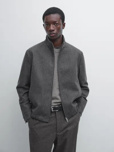 Massimo Dutti Wool Blend Bomber Jacket In Gray