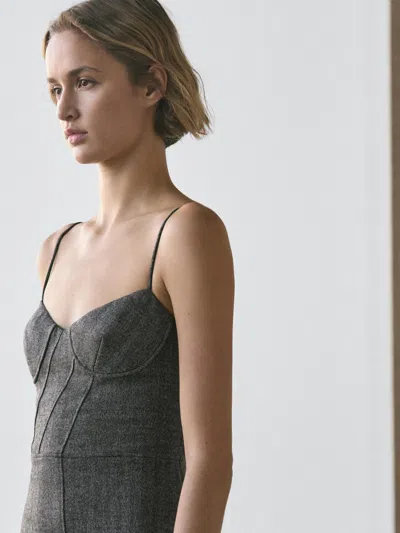 Massimo Dutti Strappy Midi Dress In Gray