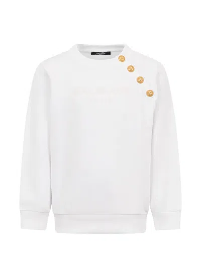 Balmain Button Emblem Sweater In White