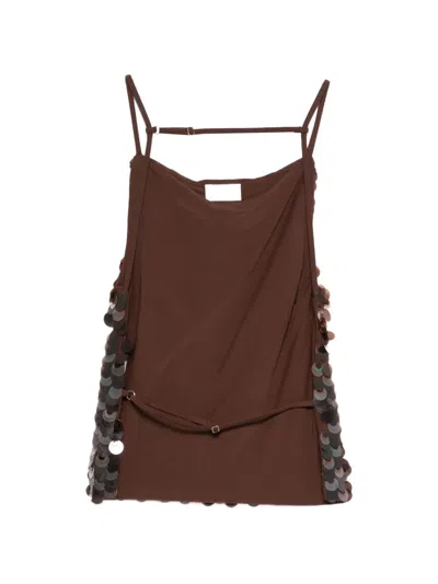 P.a.r.o.s.h Sleeveless Sequin Top Scoop Neck Fitted In Brown