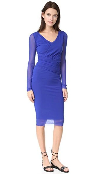 Shop Fuzzi Long Sleeve V Neck Dress In Bluette
