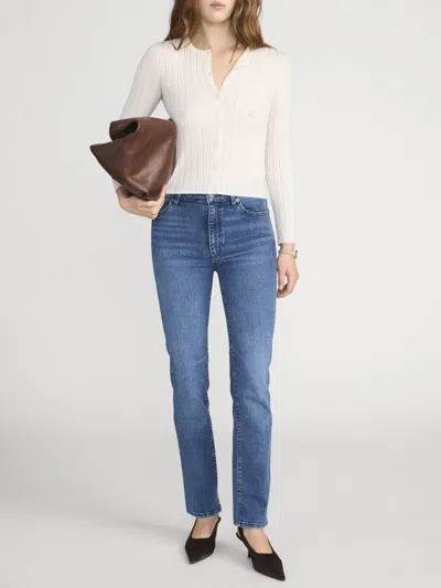 Frame Stretch Denim Straight Leg Five Pocket Jeans In Blue