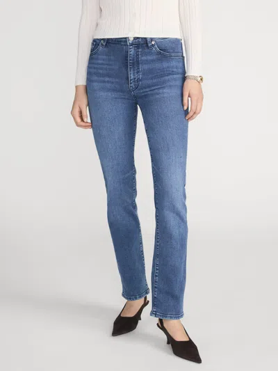 Frame Stretch Denim Straight Leg Five Pocket Jeans In Blue