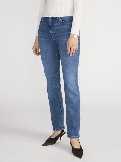 Frame Stretch Denim Straight Leg Five Pocket Jeans In Blue
