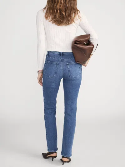 Frame Stretch Denim Straight Leg Five Pocket Jeans In Blue