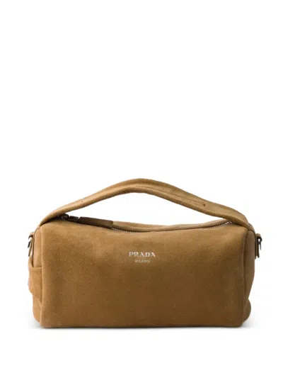 Prada Suede Leather Shoulder Bag In Brown