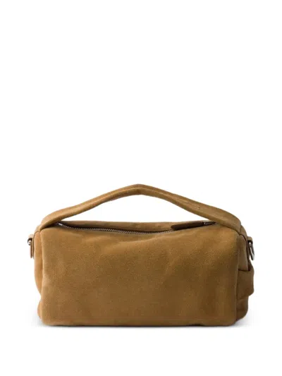 Prada Suede Leather Shoulder Bag In Brown