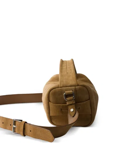 Prada Suede Leather Shoulder Bag In Brown