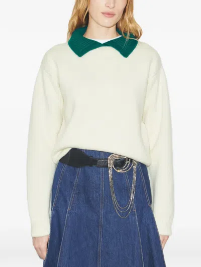 Tory Burch Collared Wool Sweater In White