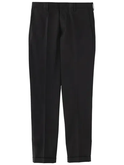 Paul Smith Cotton Tailored Trousers Belt Loops Pockets Cuffed In Black