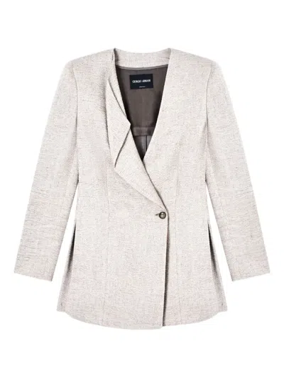 Giorgio Armani Textured Jacket Long Sleeves Notched Lapel In Neutral