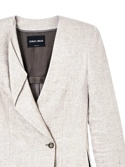 Giorgio Armani Textured Jacket Long Sleeves Notched Lapel In Neutral