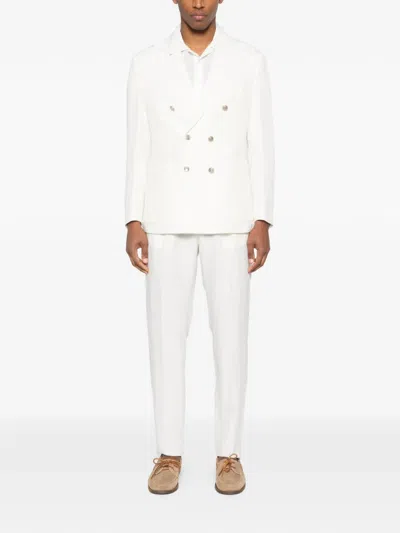 Eleventy Double-breasted Suit In White