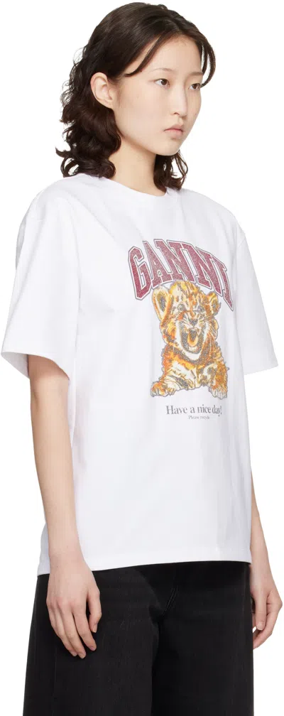 Ganni Womens Bright White Tiger-print Round-neck Cotton-jersey T-shirt Xl