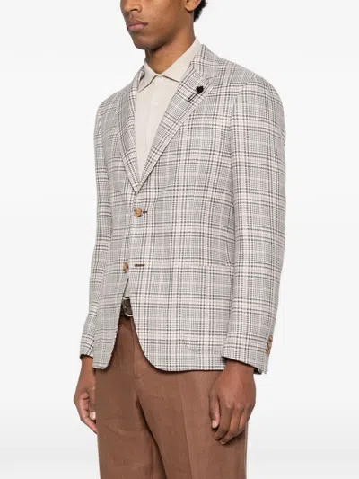 Lardini Checked Single-breasted Jacket In Neutral