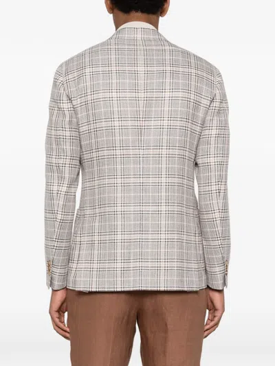 Lardini Checked Single-breasted Jacket In Neutral