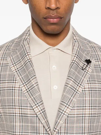 Lardini Checked Single-breasted Jacket In Neutral
