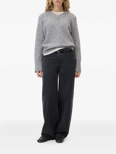 Closed Patterned V-neck Sweater In Gray