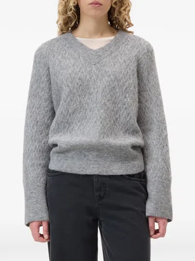 Closed Patterned V-neck Sweater In Gray