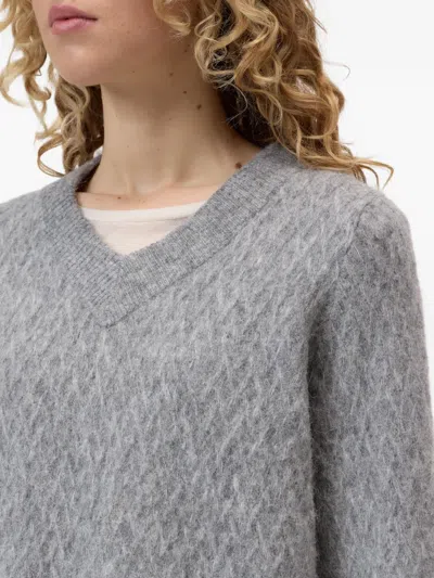 Closed Patterned V-neck Sweater In Gray