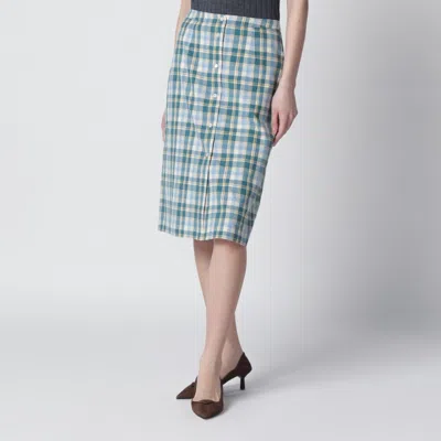 Prada Ottanio Pencil Skirt With Check Pattern In Blue