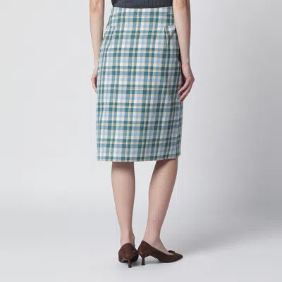 Prada Ottanio Pencil Skirt With Check Pattern In Blue