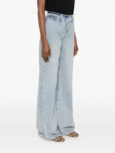 磨损边细节五口袋牛仔裤